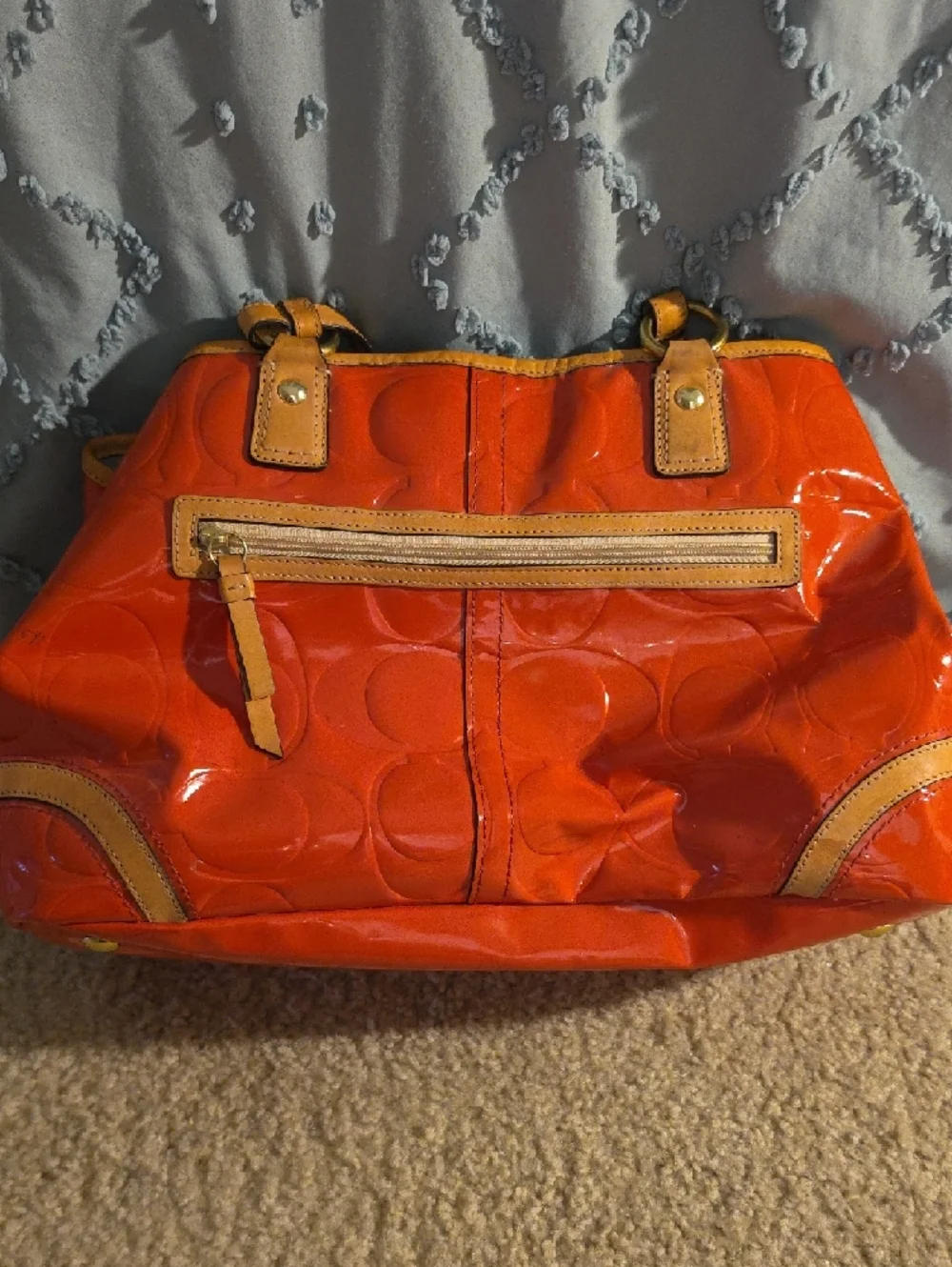 Coach Orange Patent Leather Shoulder Bag with Charm - Picture 4 of 5